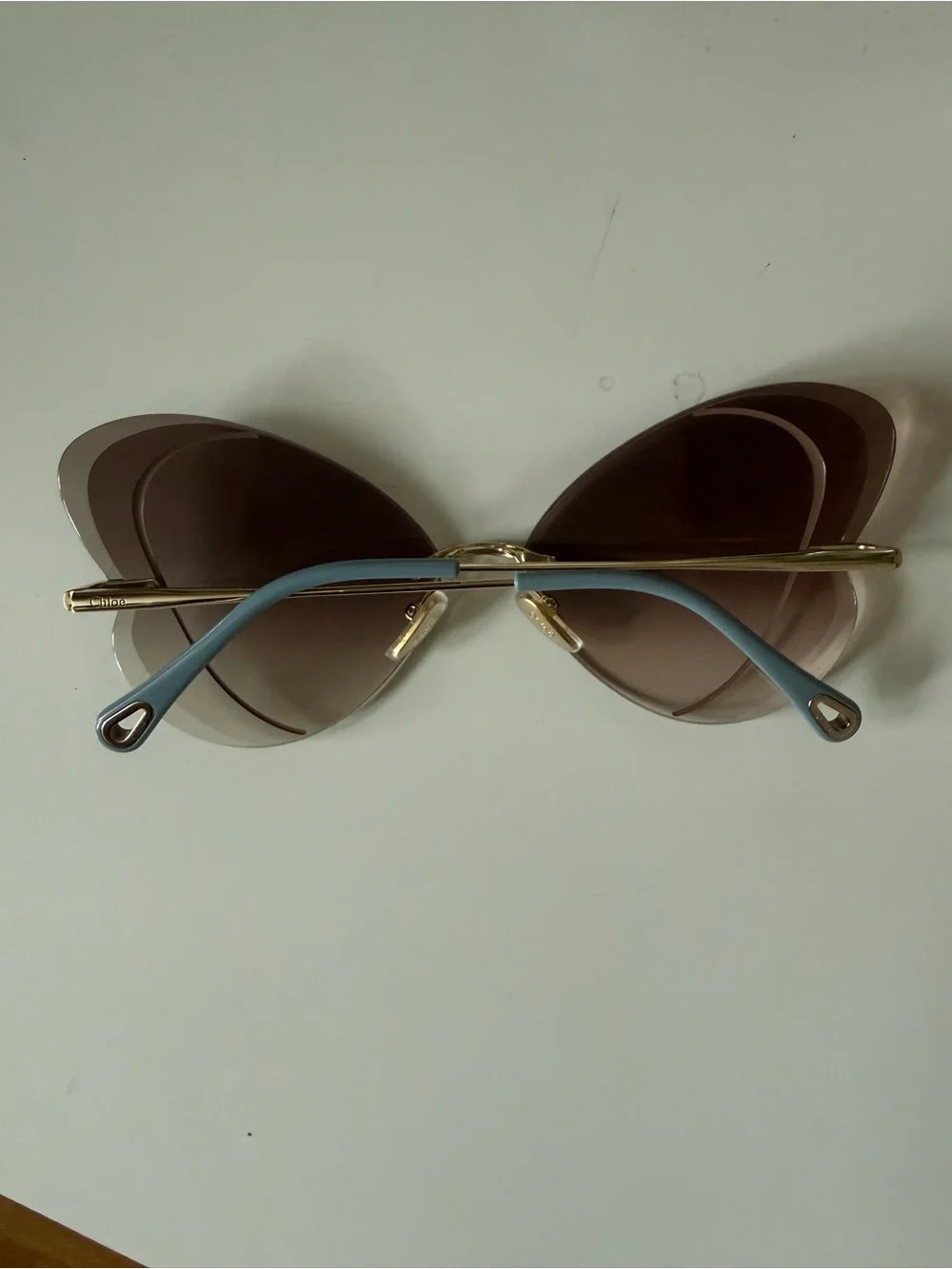Chloe Gradient Brown Rimless Butterfly Sunglasses with Gold Bridge